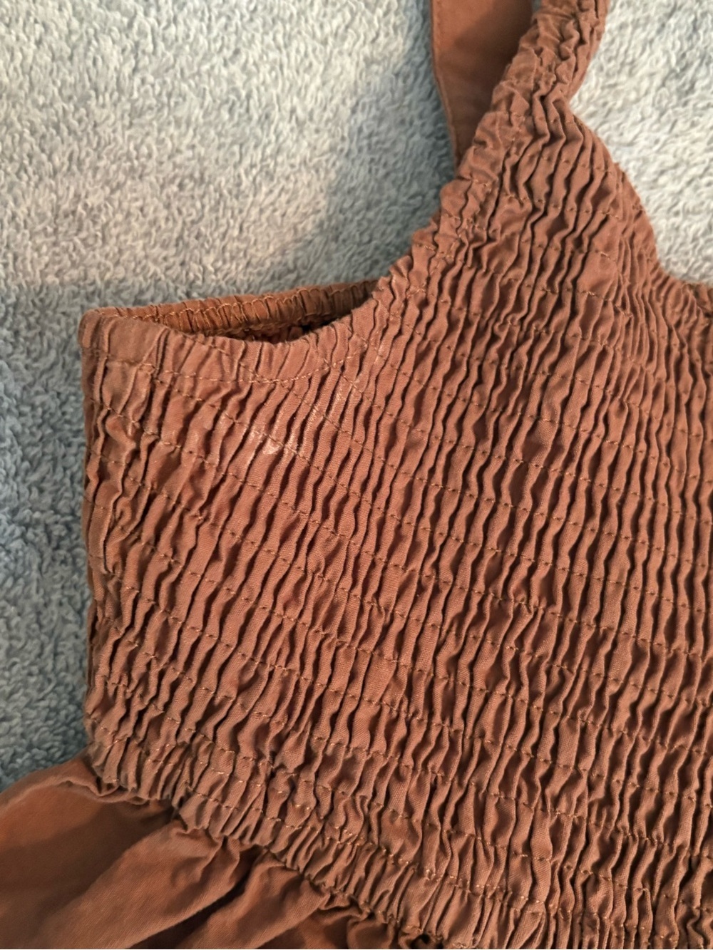Blanque Brown Smocked Peplum Cami Large 100% Cotton Buttons Feminine - Picture 4 of 8